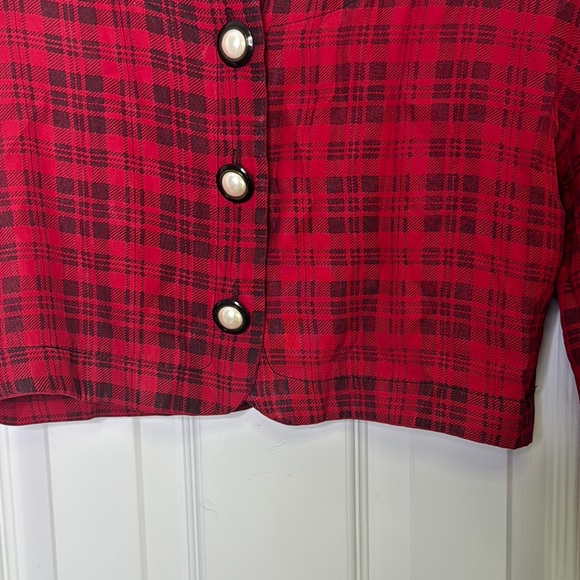 Pottery Vintage Croppwd Red Plaid Women's Jacket - Picture 7 of 11
